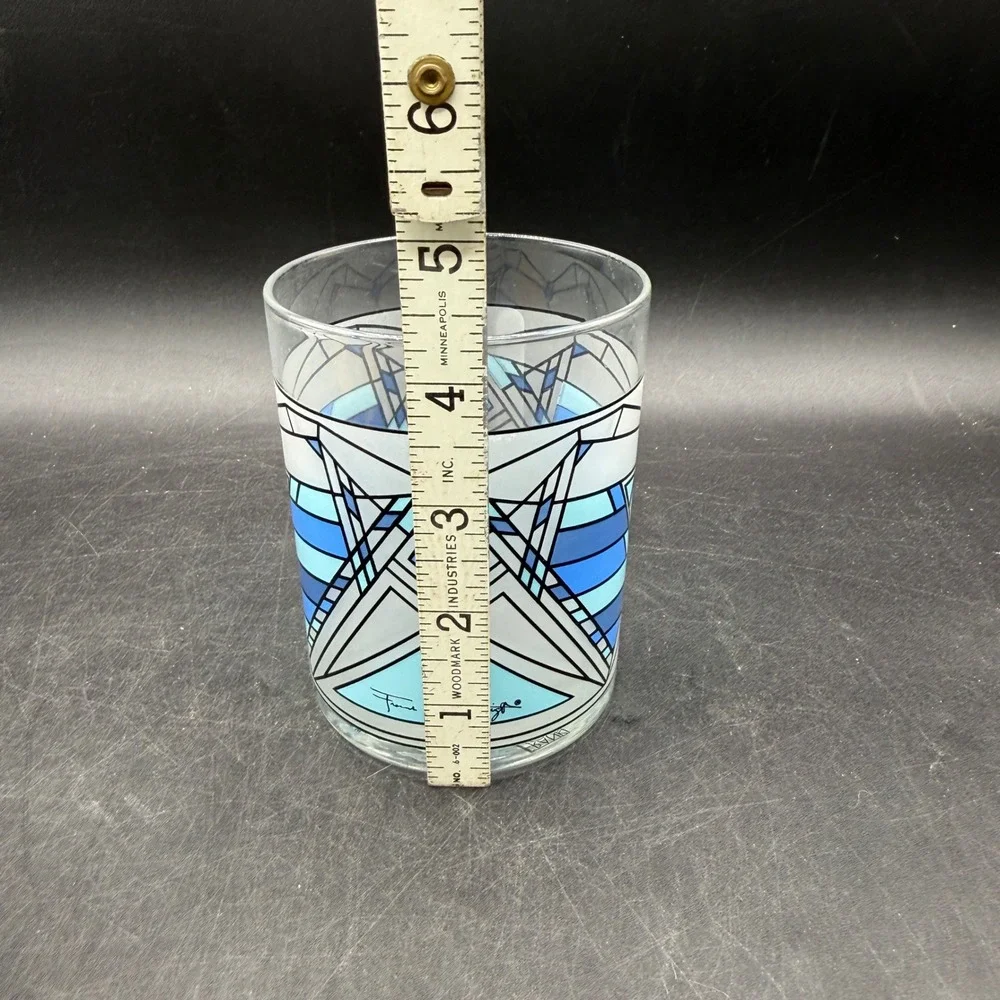 Frank Lloyd Wright MoMA Butterfly Window Glass Set of 3 Blue Yellow Whiskey - Picture 8 of 9